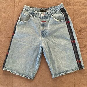 Boss Light Blue Jean Shorts with Navy Blue and Red Accents